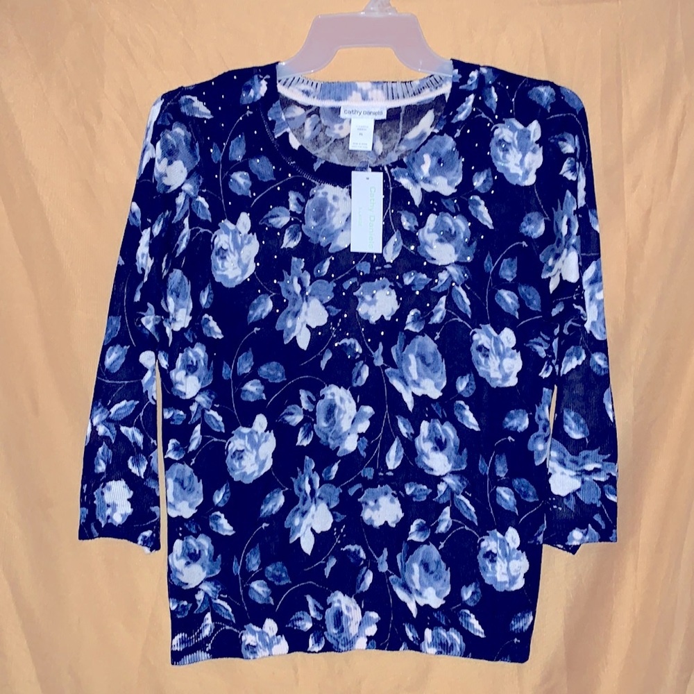 CATHY DANIELS FLORAL SWEATER
